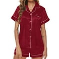thumbnail image 2 of VISALY Pajama Sets Silk Pajamas Satin Sleepwear Button Down Pajamas Short Sleeve Collared Shirts Lounge Sets Short Pajama Set for Women Comfortable Home Wear Two Piece Pajamas Red 3Xl, 2 of 5