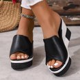 thumbnail image 2 of Rokment Color Block Platform Wedge Dressy Slides Sandals for Women Ladies 2026 Fashion Casual Leather Open Toe Chunky Heeled Slip on Backless Dress Pumps Summer Black Size 6, 2 of 6