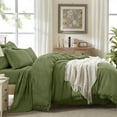 thumbnail image 6 of California King Size Comforter Set with Sheets Olive Green - 7 Pieces Cal King Bed in a Bag Boho Bedding Sets, Dark Green Fringe Bed Set with Comforter, Sheets, Pillowcases & Shams, 6 of 20