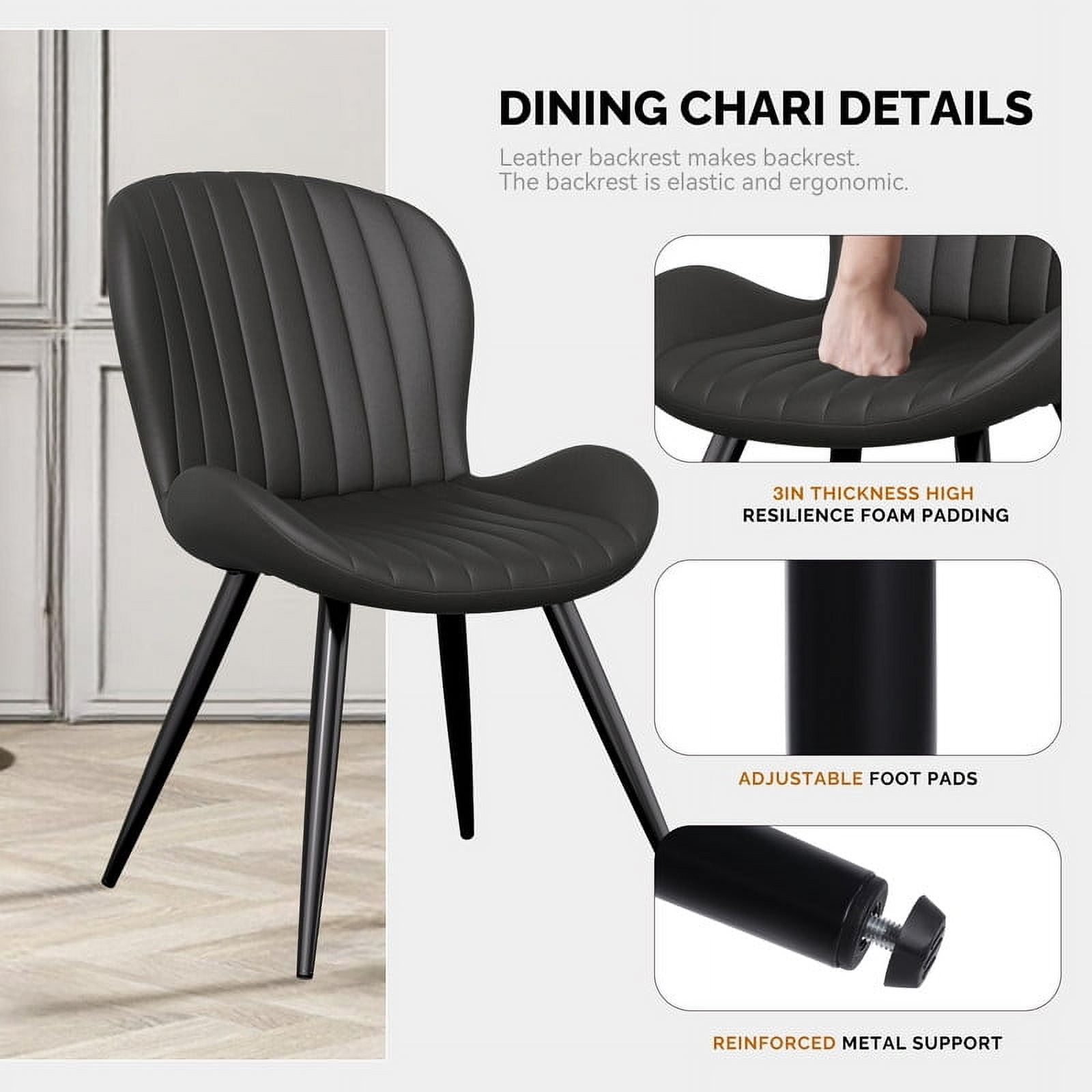 Hawsaiy Upholstered Dining Chairs Set of 6, Modern Kitchen Chairs with Backrest and Metal Legs, 19" Seat Height,Black