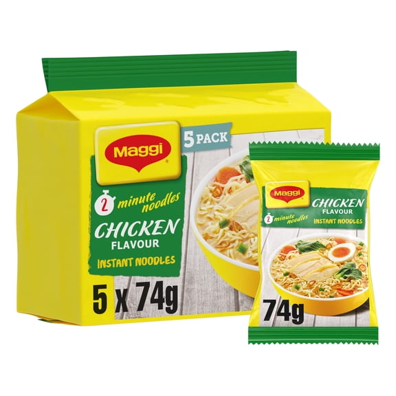 Maggi 2-Minute Instant Noodles - Chicken Flavour 5 x 74g, Imported from Britain