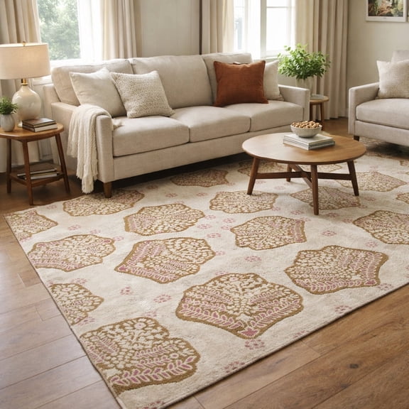Hand Tufted Beige Wool Vintage Area Rug 5x7 – Soft Carpet for Bedroom, Kids Room & Living Room | Plush Beige Wool Rectangle Floor Rug