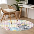 thumbnail image 5 of Easter Bunny Round Area Rugs Collection 4', Blue Easter Eggs Spring Floral Colorful Plaid Non Slip Indoor Circular Throw Runner Rug Floor Mat Carpet for Living Room Dining Table Bedroom Nursery, 5 of 9