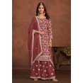 thumbnail image 4 of Faux Georgette Maroon Embroidered Festive Palazzo Suit, 4 of 4