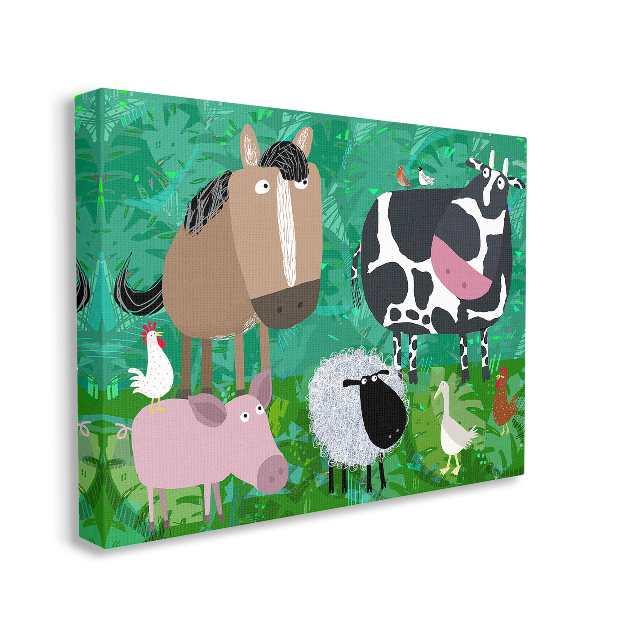 Stupell Industries Farm Animals & Leaves Animals & Insects Painting Gallery Wrapped Canvas Art Print Wall Art, 30 x 24