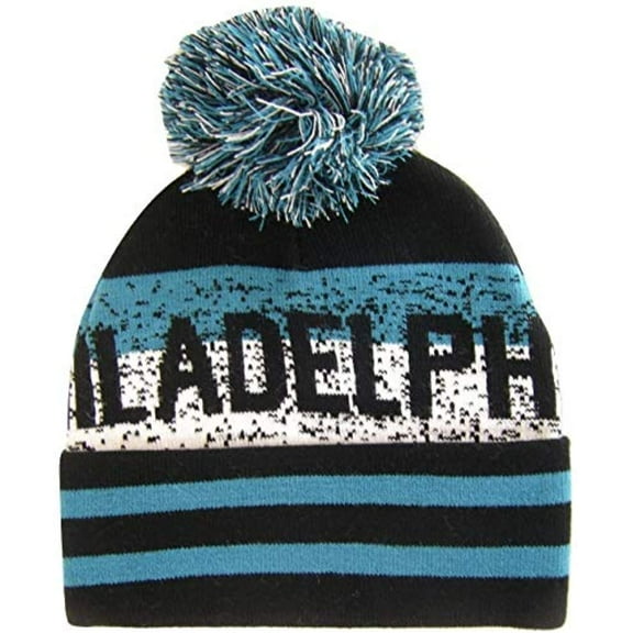 RR Headwear Philadelphia Pixelated Adult Size Winter Knit Pom Beanie Hat (Black/Green)