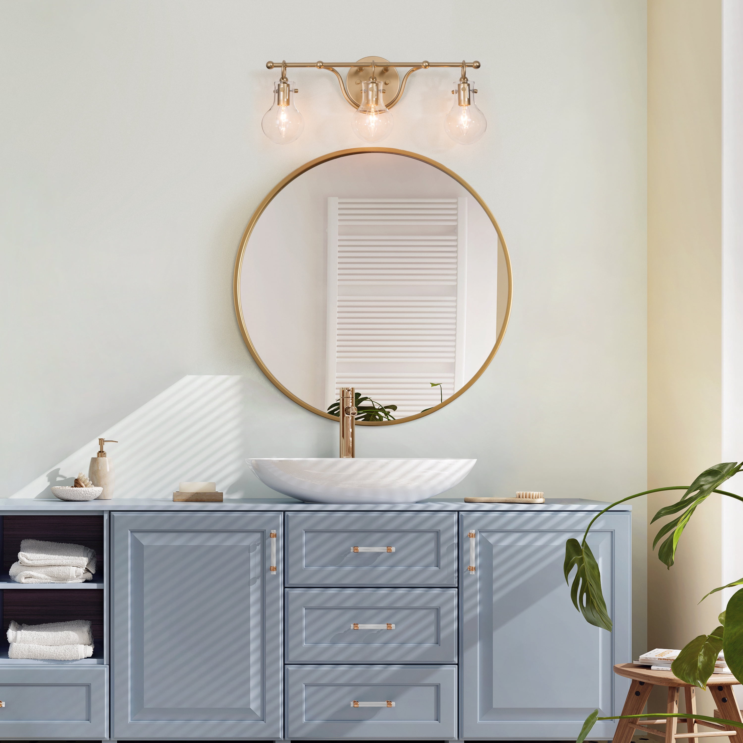 LNC Modern Gold Vanity Light, 3-Light Clear Glass Wall Fixture for Bathroom & Powder Room