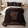 thumbnail image 2 of Homewish Brown Leopard Print Quilt King for Girls Women, Monogrammed V King Coverlet Set, 2 of 7