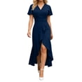 thumbnail image 4 of Womens Dress Semi Formal Wedding Guest Wrap Midi Dresses Summer Western A Line High Low Ruffled Dress, Wedding Guest Dress(Navy,L), 4 of 5