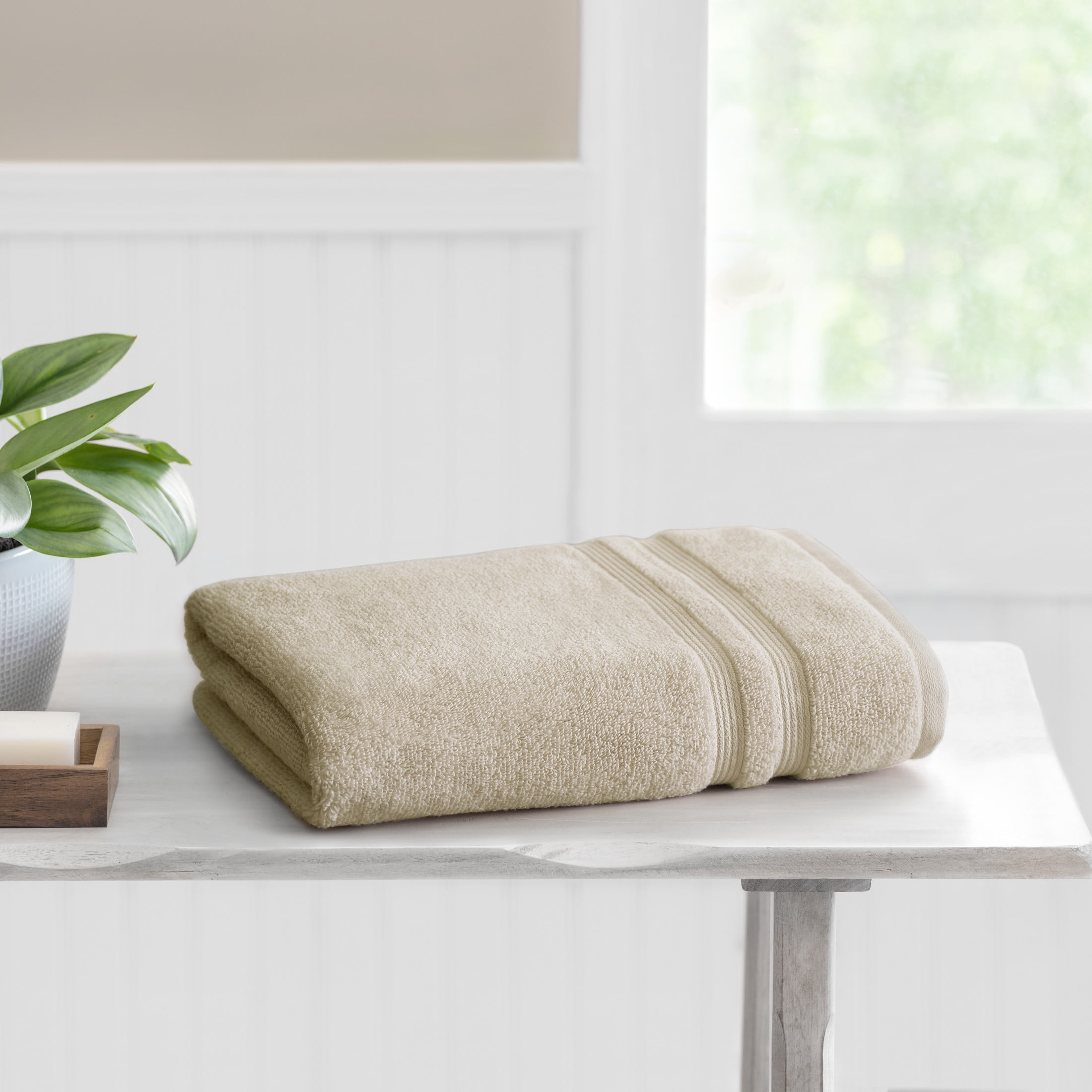 (2 pack) Mainstays Performance Bath Towel, Quick Dry, Fade Resistant, Beige, 30 in x 54 in