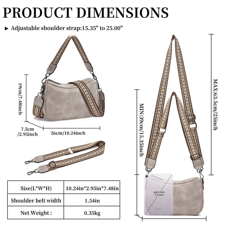 GAEKEAO Women's Shoulder Bag, Medium Handbag, Women's Leather Crossbody Bags with Adjustable Coloured Strap