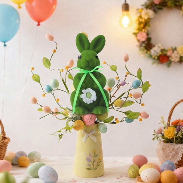 CY5O5ee Flocked Rabbit Easter Decorations Colorful Cute Rabbit Figurines Spring Table Centerpieces Standing Tabletop Ornament for Wedding Birthday Party Garden Indoor Outdoor Home Decor