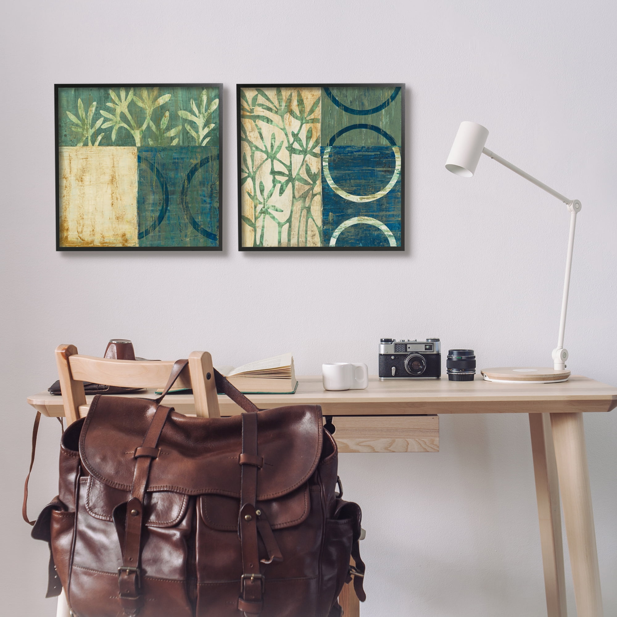 Stupell Industries Modern Botanical Shapes Abstract Painting Black Framed Art Print Wall Art, 17 x 17, Set of 2