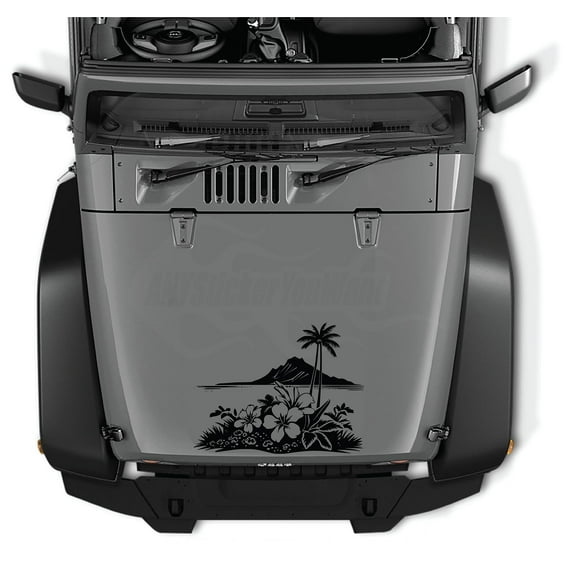 AnyStickerYouWant - Beachy Hibiscus Flower Jungle Vinyl Decal Sticker, 22" Tall Waterproof Vinyl Hood Decal/Car Window Stickers - Fits on & Compatible with Jeep Wrangler & Jeep Gladiator