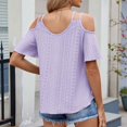 thumbnail image 4 of Fanxing Cold Shoulder Tops for Women Cutout Eyelet Blouses Short Sleeve T Shirts 2025 Summer Trendy Ruffle Sleeve Tunics Tees Shirt Purple,XXL, 4 of 8