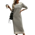 thumbnail image 3 of Long Sweater Dress for Women Loose Knitwear Striped Long Dresses Stylish Autumn and Winter Outfits M, 3 of 9