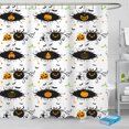 thumbnail image 1 of Spooky Halloween Shower Curtain - Black & Orange Lanterns, Bats & Stars Design, 1 of 5