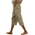 thumbnail image 2 of Women Capris Under $5! Cagogo Linen Capris Pants for Women Casual Summer Lightweight Cropped Pants Loose Drawstring Elastic Waisted Side Button Capri Beach Lounge with Pockets, 2 of 5