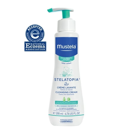 Mustela Stelatopia Baby Cleansing Cream for Eczema-Prone Skin, Fragrance-Free, with Natural Avocado Perseose, 6.7