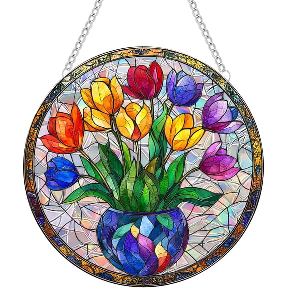 AatoeaX Vibrant Tulip Acrylic Hanging - Multicolored, Floral for Spring - themed Spaces, Living Room Decor [Tulip, Acrylic Hanging, Multicolored, Floral, Spring - themed, Living Room Decor]