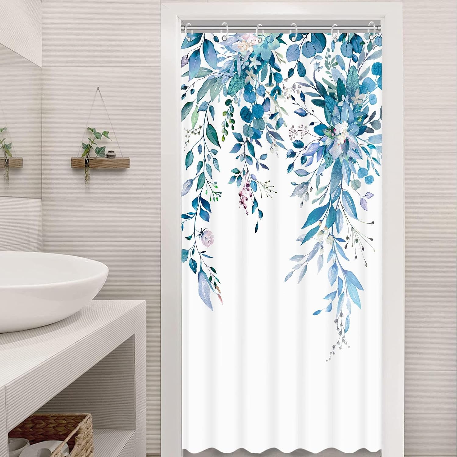 Stall Blue Eucalyptus Shower Curtain Watercolor Floral Plant Leaf Shower Curtains for Bathroom Botanical Flower Waterproof Fabric Bath Curtain Decor (Blue, 36'''' x 72'''')