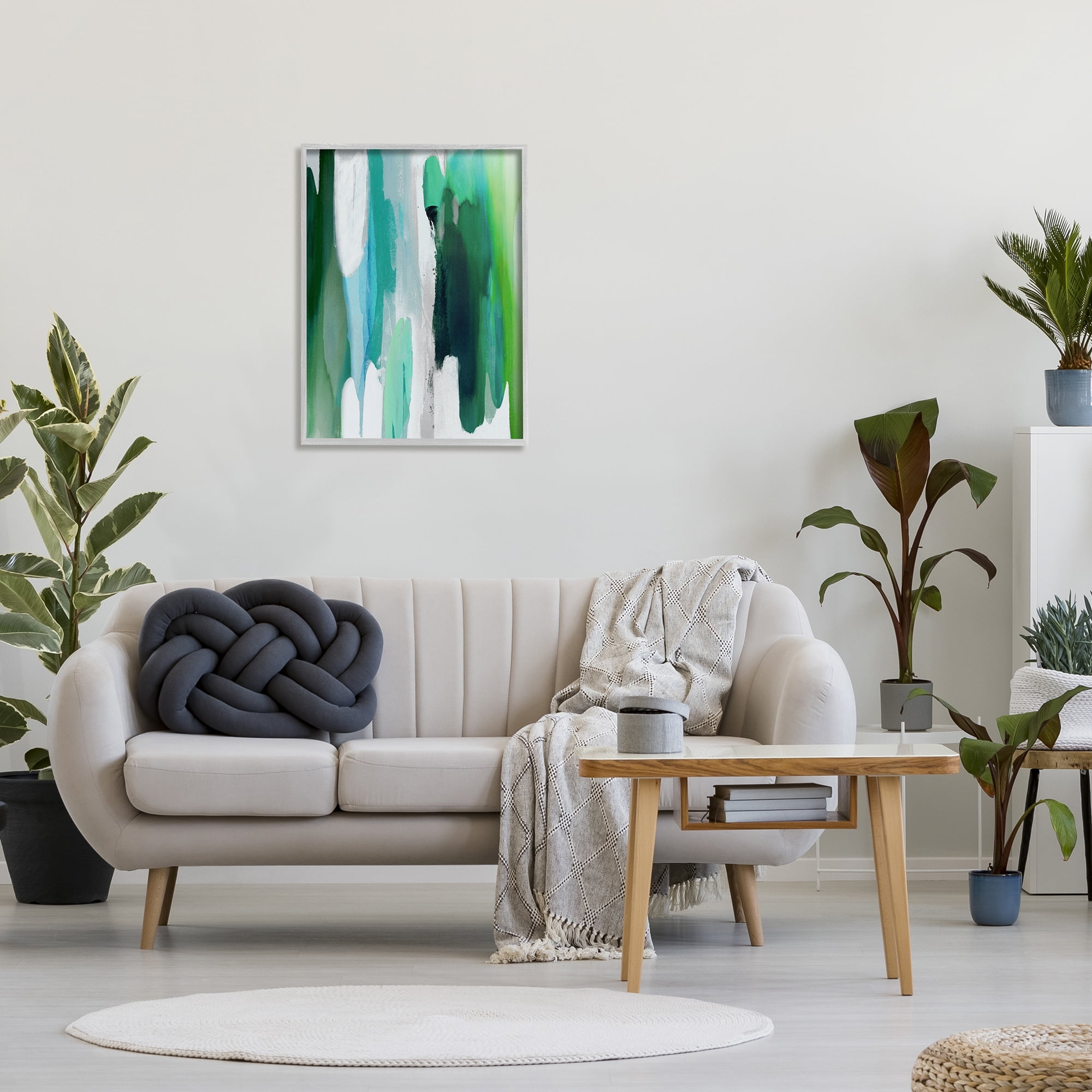Stupell Industries Green Modern Pattern Abstract Painting Gray Framed Art Print Wall Art, 24 x 30