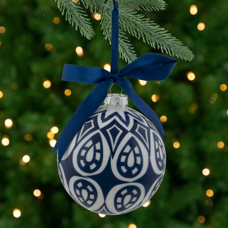 Northlight Mosaic Glass Christmas Ball Ornament - 4" - White and Blue