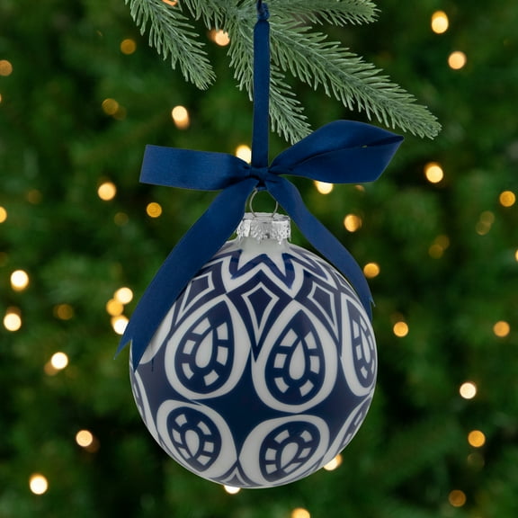 Northlight Mosaic Glass Christmas Ball Ornament - 4" - White and Blue