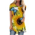 thumbnail image 2 of Hauts d'Été Grande Taille Femmes Mode Décontractée Femmes Été Décontracté Col Rond Manches Courtes Imprimé Hauts Blouse T-shirt Col en V T-shirt Femmes en Solde, 2 of 8