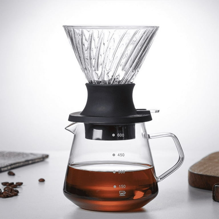 Vandroop Pour Over Coffee Maker-V60 Glass Coffee Dripper with Walnut  Pedestal and 600ml Coffee Server, Coffee Pour Over Set for  Home&Office(Borosilicate Glass, 1-4 Cups) – Vandroop Coffee