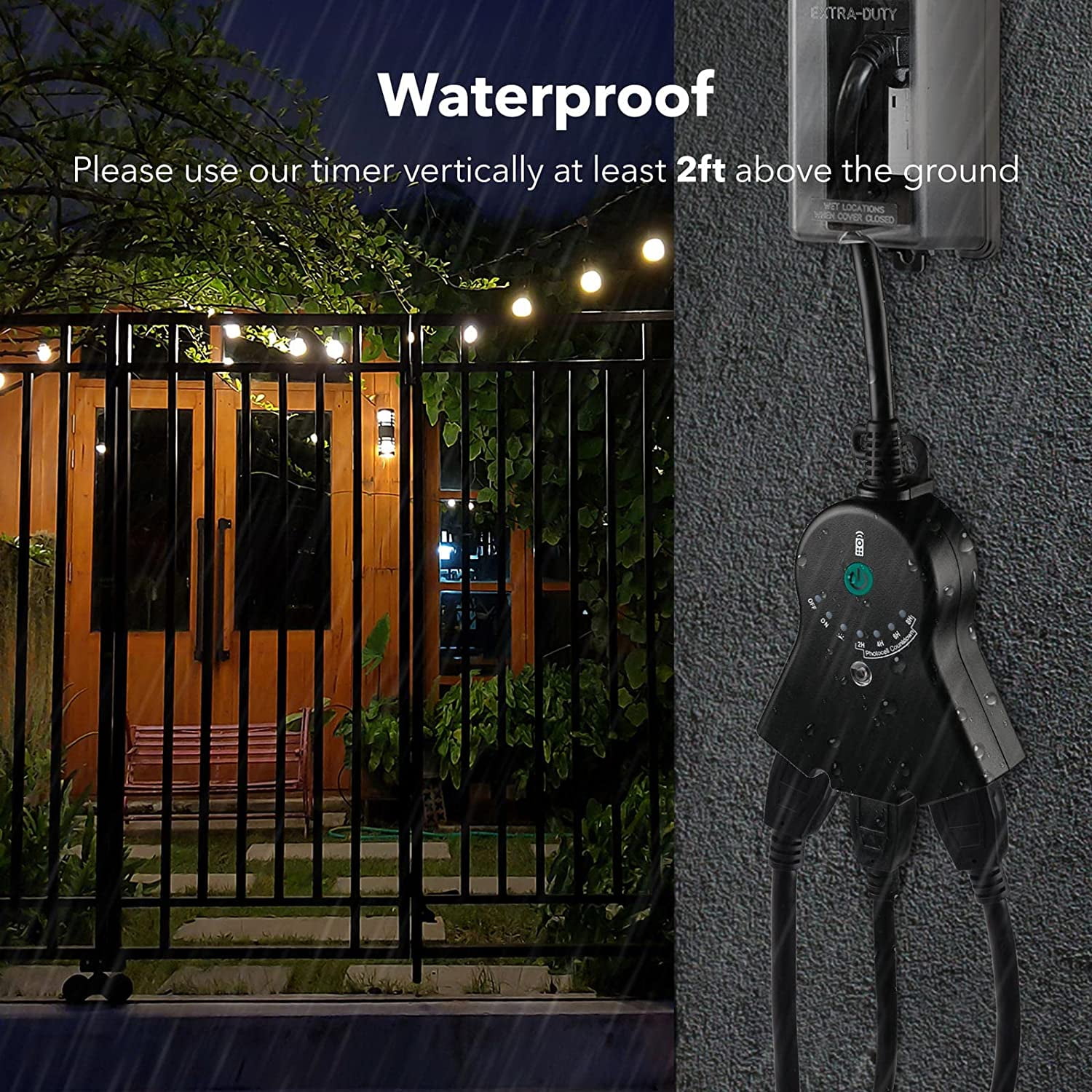 Outdoor Countdown Timer w/ Photocell function, Remote Control, and 2 US  Socket Outlets – Black