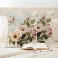 thumbnail image 3 of Vintage Pink Floral Outdoor Waterproof Pillow Covers, Spring Botanical Oil Painting Decorative Square Throw Pillowcase Sofa Cushion Sham for Patio/Couch/Chair, 16"x16" 2 Pack, 3 of 8