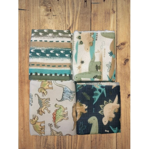 4 Fat Quarters - Assorted Dinosaur Flannel Fat Quarter Bundle (Single Bundle)