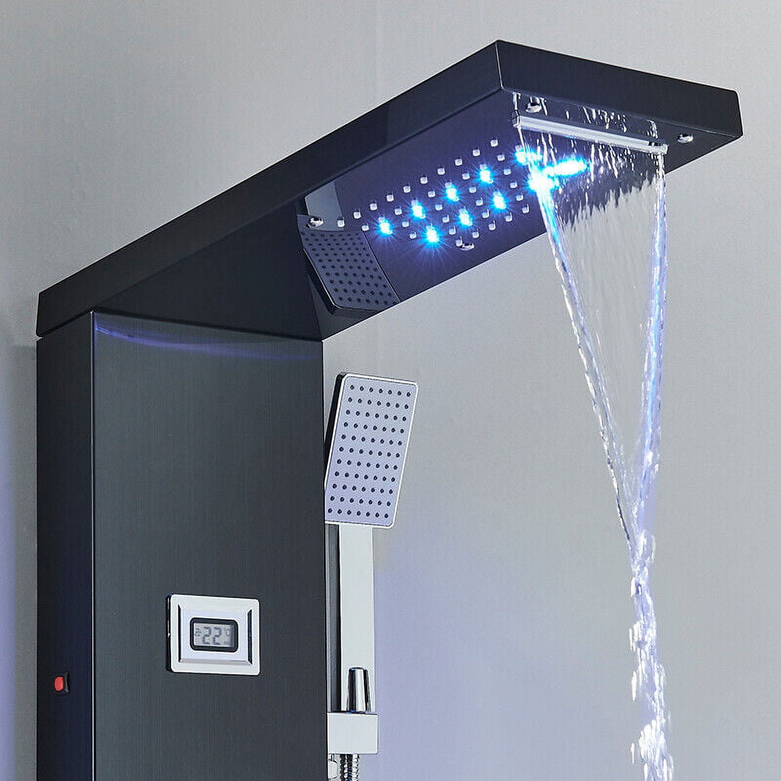 Zovajonia LED Shower Panel Tower System, Multi-Functions Shower Tower, Waterfall Showerhead, Shower Jets, Stainless Steel Rain Shower System Oil Rubbed Bronze