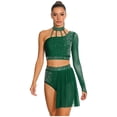 thumbnail image 1 of Runhomal Haut Court Deux Pièces pour Femme avec Strass Lyriques et Short Tenue de Danse Moderne Vert Foncé TTG, 1 of 5