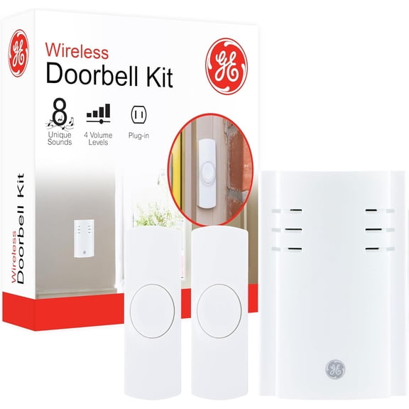 Wireless Doorbell Kit, Plug-In Receiver, 2 Push Buttons Door Bell, 8 Melodies Doorbell Chime, 4 Volume Levels, Classroom Doorbell, 150 Ft Ran, White, 19300