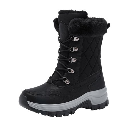 

Black Boots for Women Fashion Women Winter Water Proof Flat Lace Up Keep Warm Snow Boots Comfortable Mid Boots Shoes Snow Boots for Women PU Black