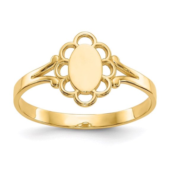 Auriga Fine Jewelry 14K Yellow Gold Filigree Oval Polished Center Signet Ring for Women Size 4.25