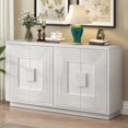 thumbnail image 2 of Geometric Design Accent Cabinet, TUANLUO Buffet Sideboard with 4 Doors, Sideboard Cabinet with Adjustable Shelves, Wood Storage Cabinet, Accent Cabinet for Kitchen Dining Room Living Room, White, 2 of 10