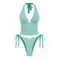 thumbnail image 1 of Set de tankini con diseño de lazo a cuadros vichy, halter, color verde oscuro, talla XL, 1 of 4