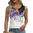 thumbnail image 3 of JTZGDY Tank Tops for Women Cute Summer Floral Print Sleeveless Ruched Pleated Keyhole Cutout Tunic Blouse Trendy Cozy Graphic Cami Shirts Purple#03 S, 3 of 7