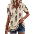 thumbnail image 3 of UZMOG Boho Tops for Women, Summer V-Neck Tie Front Peasant Blouses Casual Puff Sleeve Loose-Fit Flowy Shirts Beach Vacation, 3 of 7