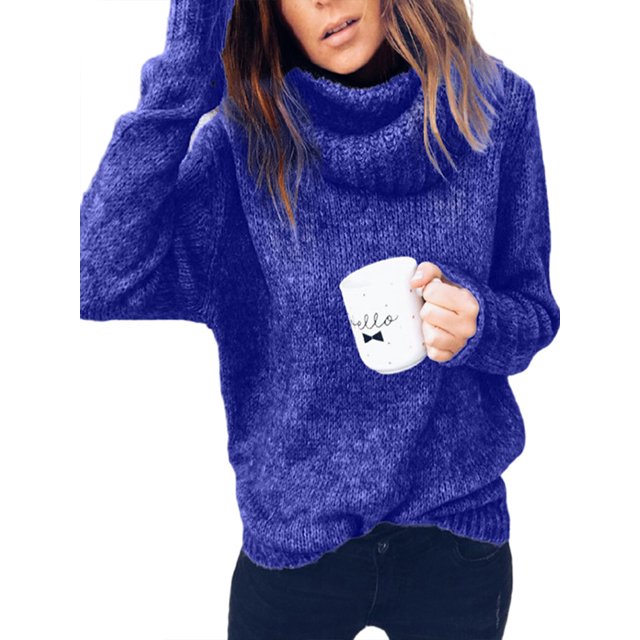 UKAP Suéteres de punto para mujer, suéter de cuello alto, jersey de manga larga, Jersey holgado, Tops de Color sólido