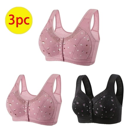 LMKIHUSA Front Closure Bras for Women Plus Size 3 Pack Breathable Sports Bras for Women No Underwire Gathering Sleep Push Up Soft Comfy Sexy Lace Wireless Lingerie 2024 Khaki XXXL