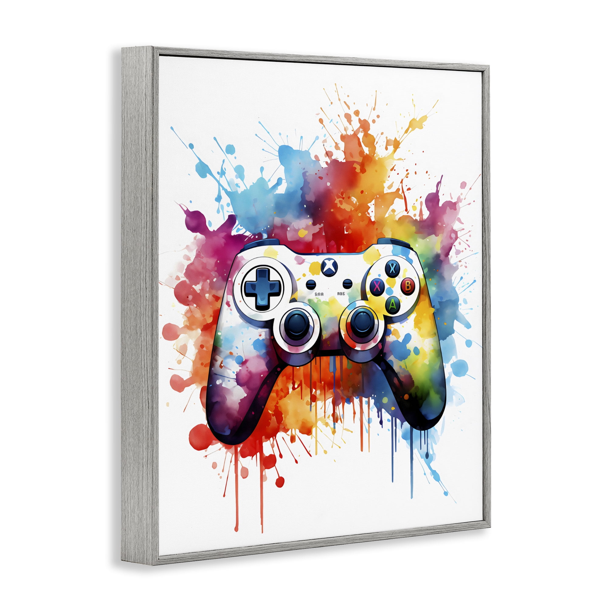 Stupell Industries Color Burst Game Controller Gray Framed Giclee Art, design by Creative Studio