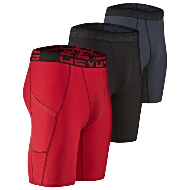 DEVOPS 3 Pack Men's Compression Shorts Underwear With Pocket (Large