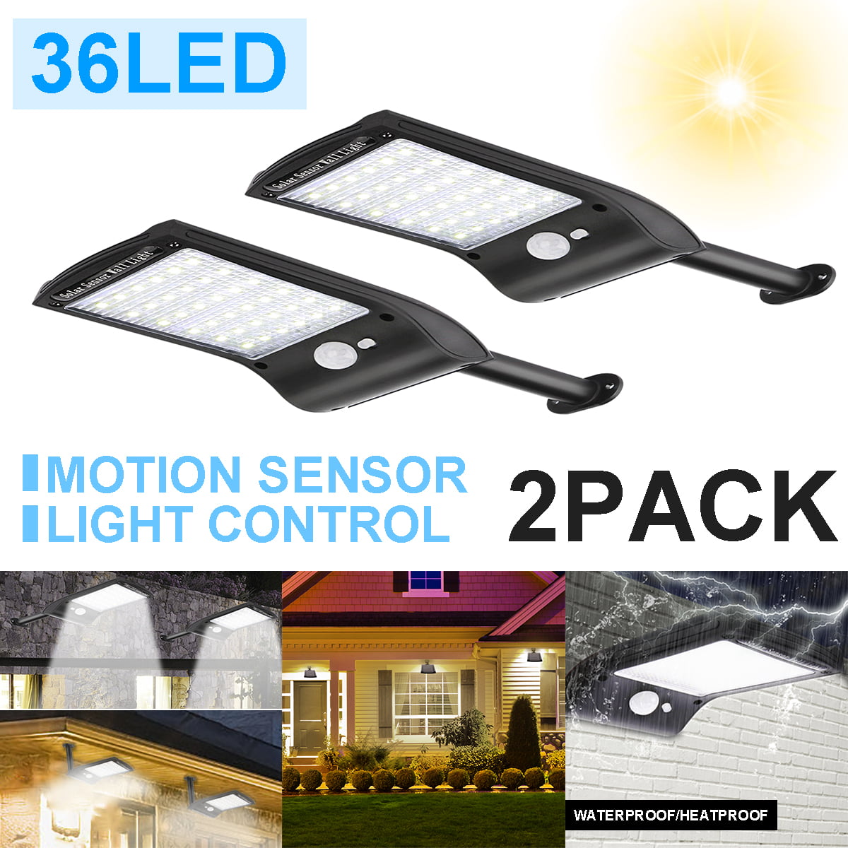 36 LED Solar Powered Light Waterproof Outdoor PIR Motion Sensor Wall Garden Lamp 