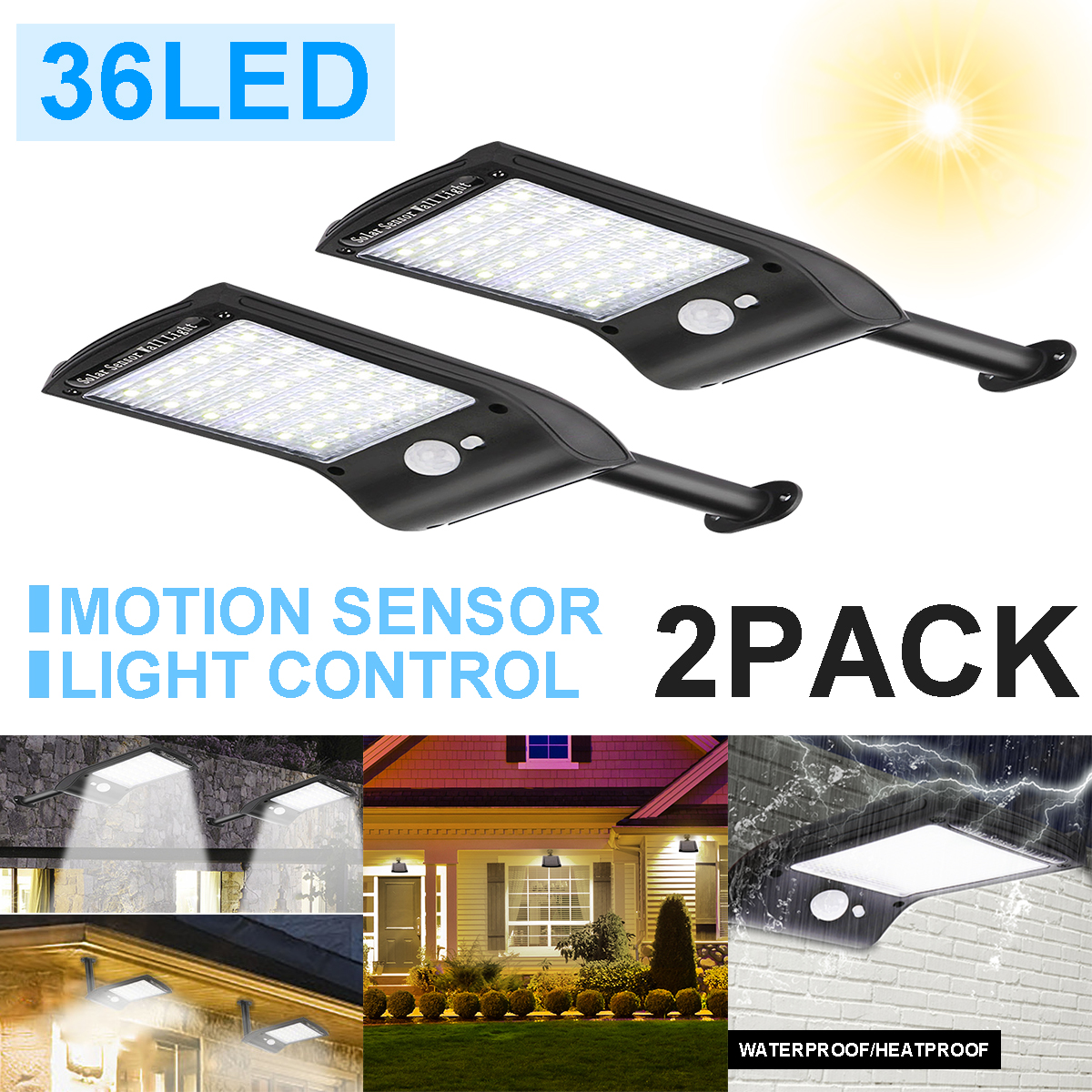 36 LED Solar Lights PIR Motion Sensor Waterproof Outdoor Garden Yard Wall Lamp 