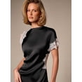 thumbnail image 4 of Black And White Lace-Trimmed Asymmetric Mini Dress With Short Sleeves For Evening Party Wedding Guest, 4 of 6