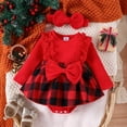 thumbnail image 4 of Bainana Girls Bodysuit Dress Newborn Plaid Print Long Sleeve Crew Neck Clothes Comfortable Soft Girls Outerwear With Headband Red Size 9-12 Months, 4 of 7